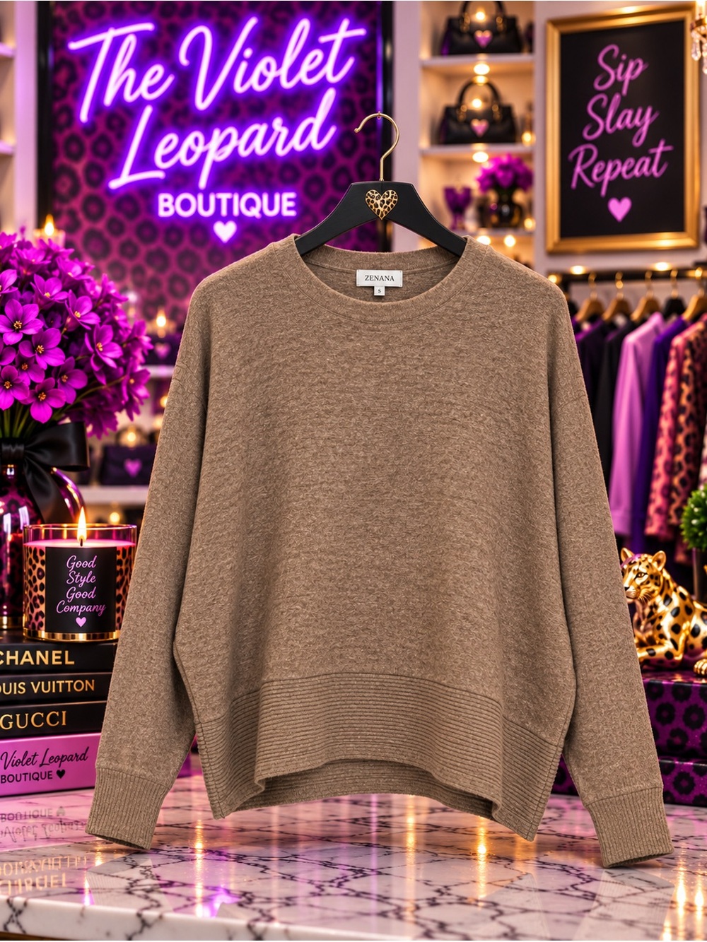 Zenana BRUSHED MELANGE HACCI DOLMAN SLEEVE SWEATER - Picture 2 of 2